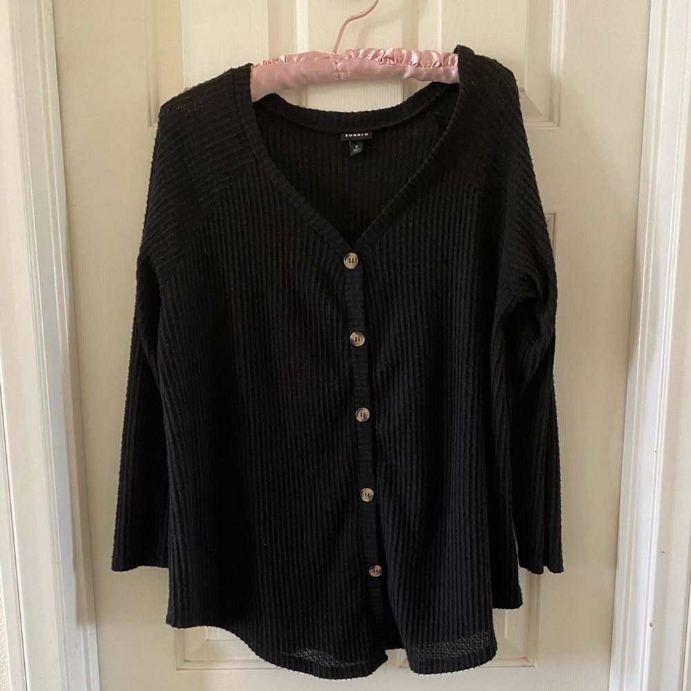 Torrid Black Waffle Knit Top size 0